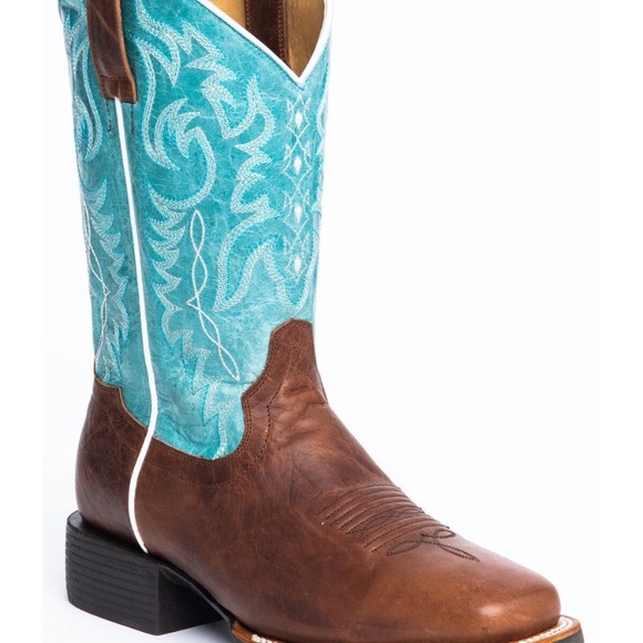 RANK45 Women's Brown and Teal Heeled Boots - Picture 3 of 10